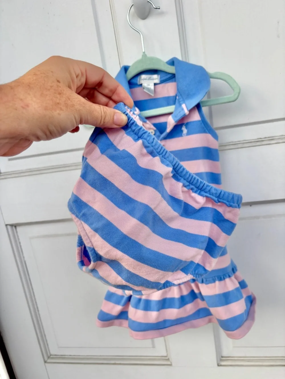 Ralph Lauren Baby Girl Polo Dress 12M Pink Blue Striped w Bloomers EUC - Picture 5 of 5